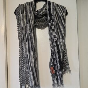 Missoni Orange Label Black Gray And White Fringed Scarf